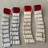 Pave chain red zircon tassel earrings
