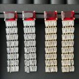 Pave chain red zircon tassel earrings