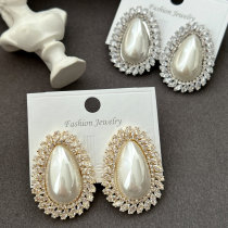 Pave oval earrings
