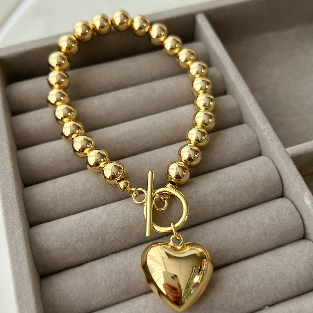 8mm ball bracelet with heart charm