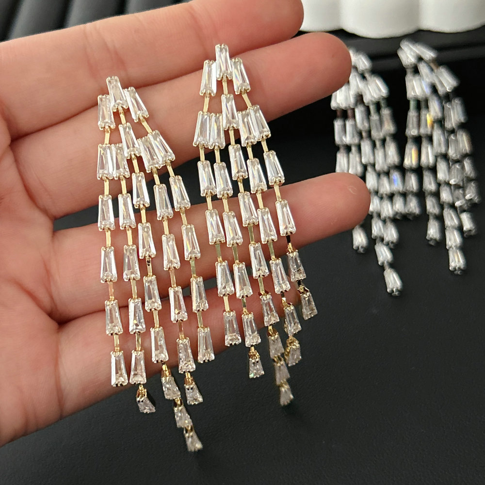 Pave zircon tassel earrings