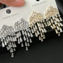 Pave zircon chain tassel earrings