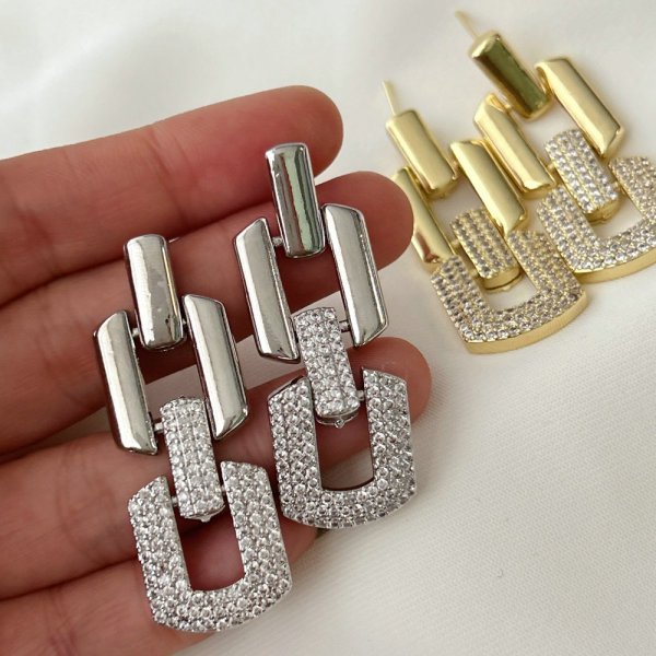 Pave zircon chain earrings