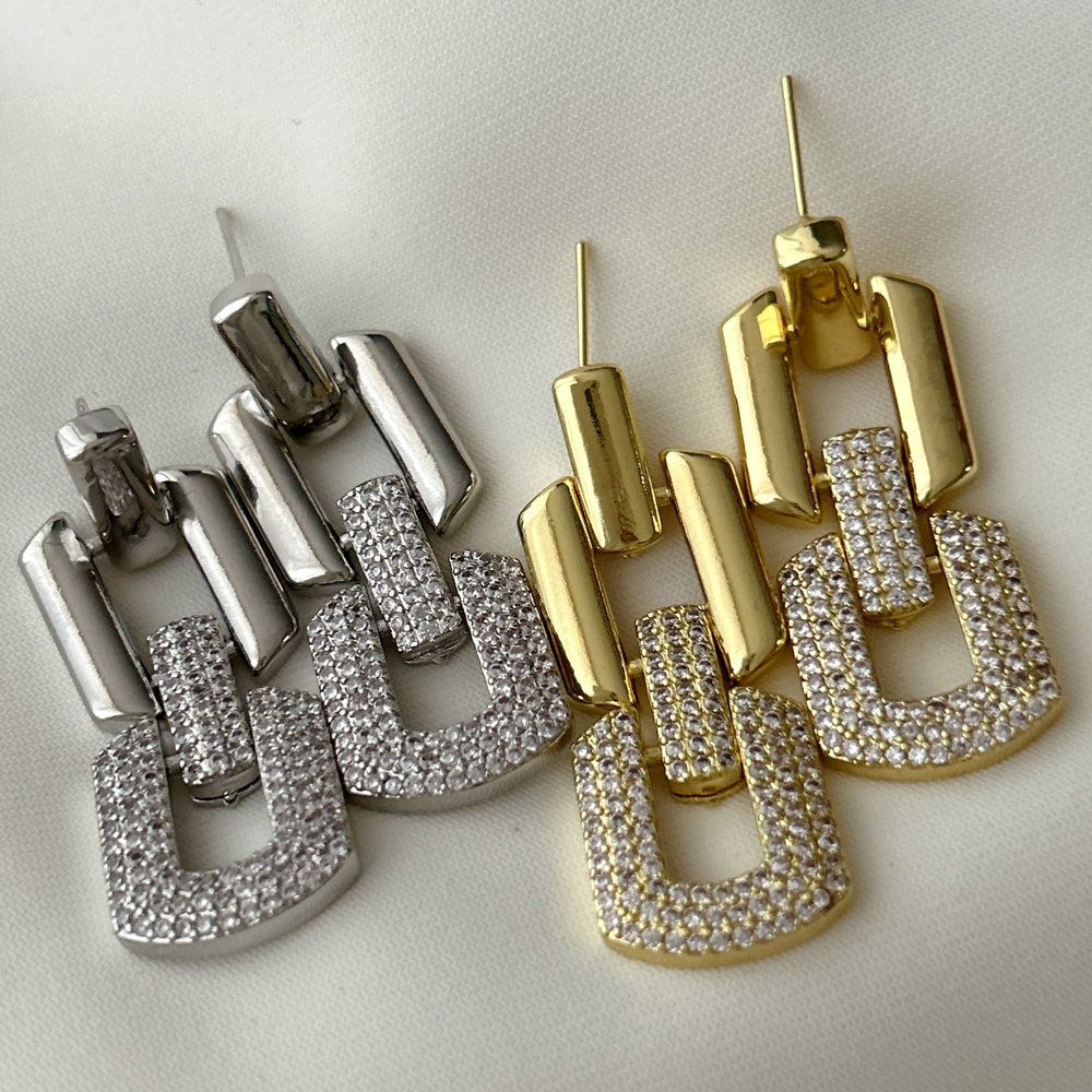 Pave zircon chain earrings