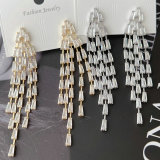 Pave zircon tassel earrings
