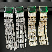 Pave chain green zircon tassel earrings