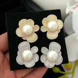 Pearl zircon flower earrings