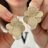 Pave zircon pearl flower earrings