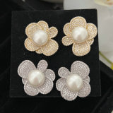 Pearl zircon flower earrings
