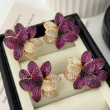 Pave zircon flower earrings