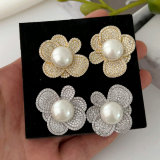 Pearl zircon flower earrings