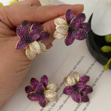 Pave zircon flower earrings