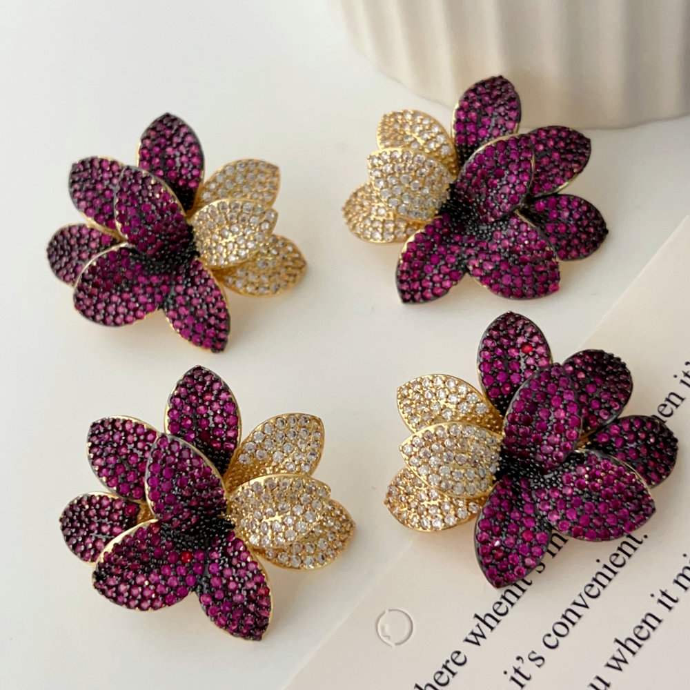 Pave zircon flower earrings