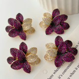 Pave zircon flower earrings