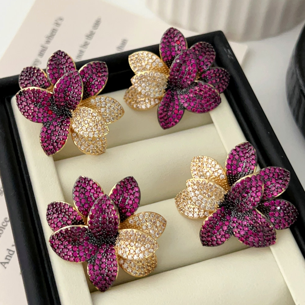 Pave zircon flower earrings