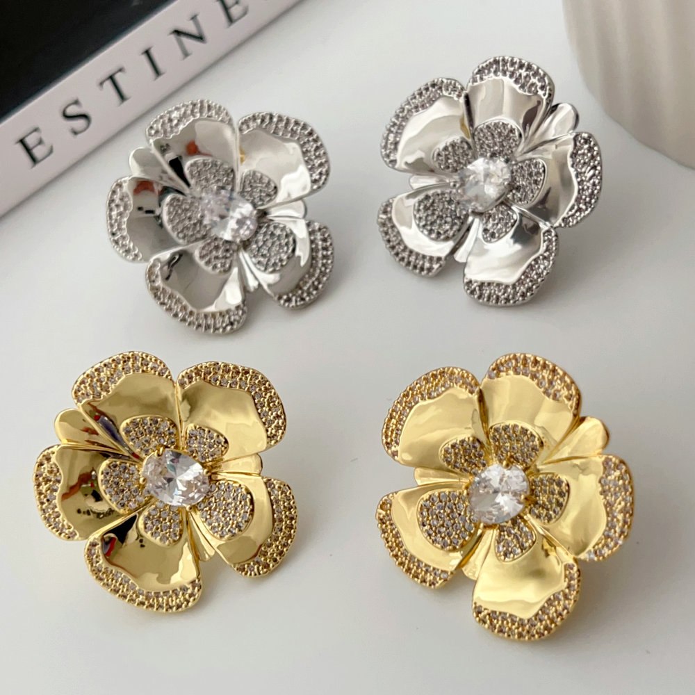 Pave flower earrings