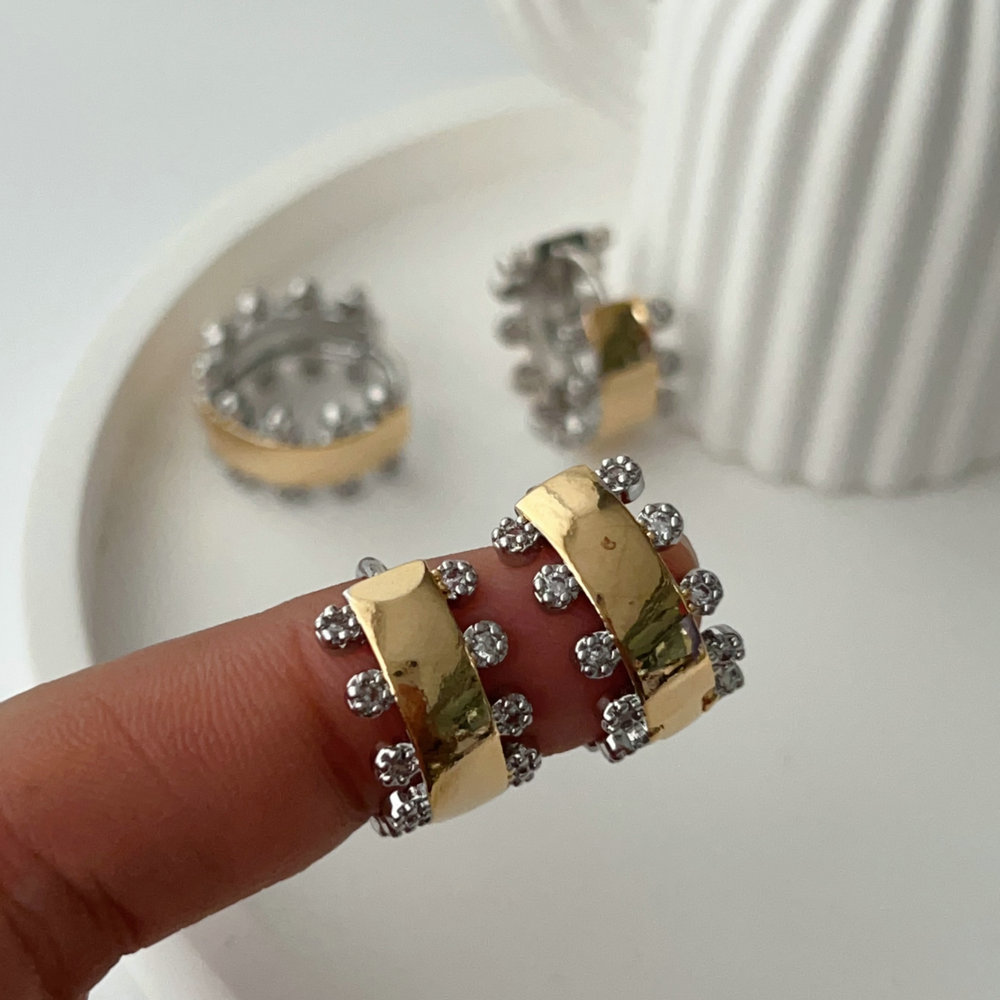 Silver and gold flower earrings