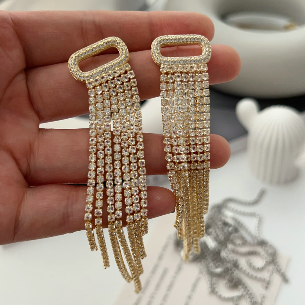 Chunky zircon tassel earrings