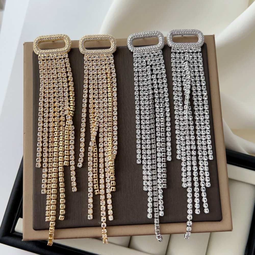 Chunky zircon tassel earrings
