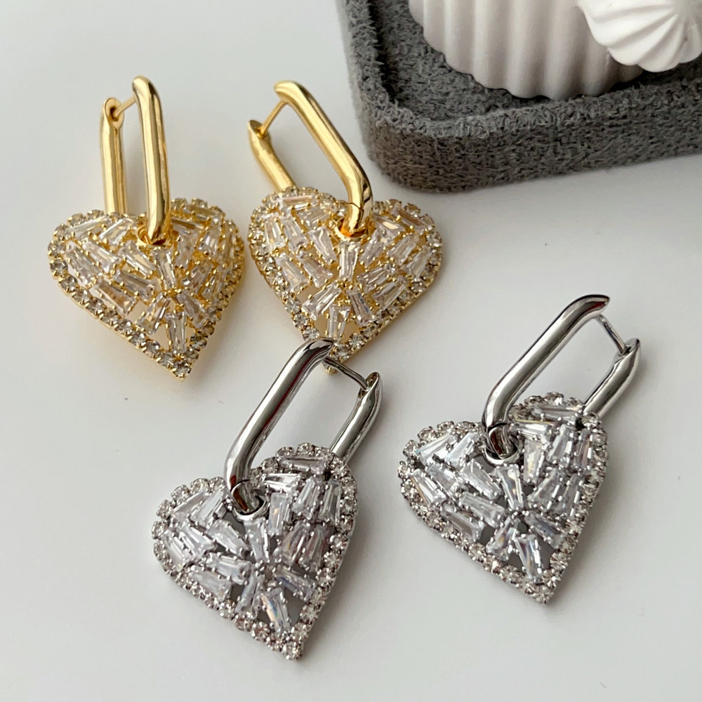 Pave heart earrings