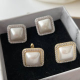 Pave pearl square earrings