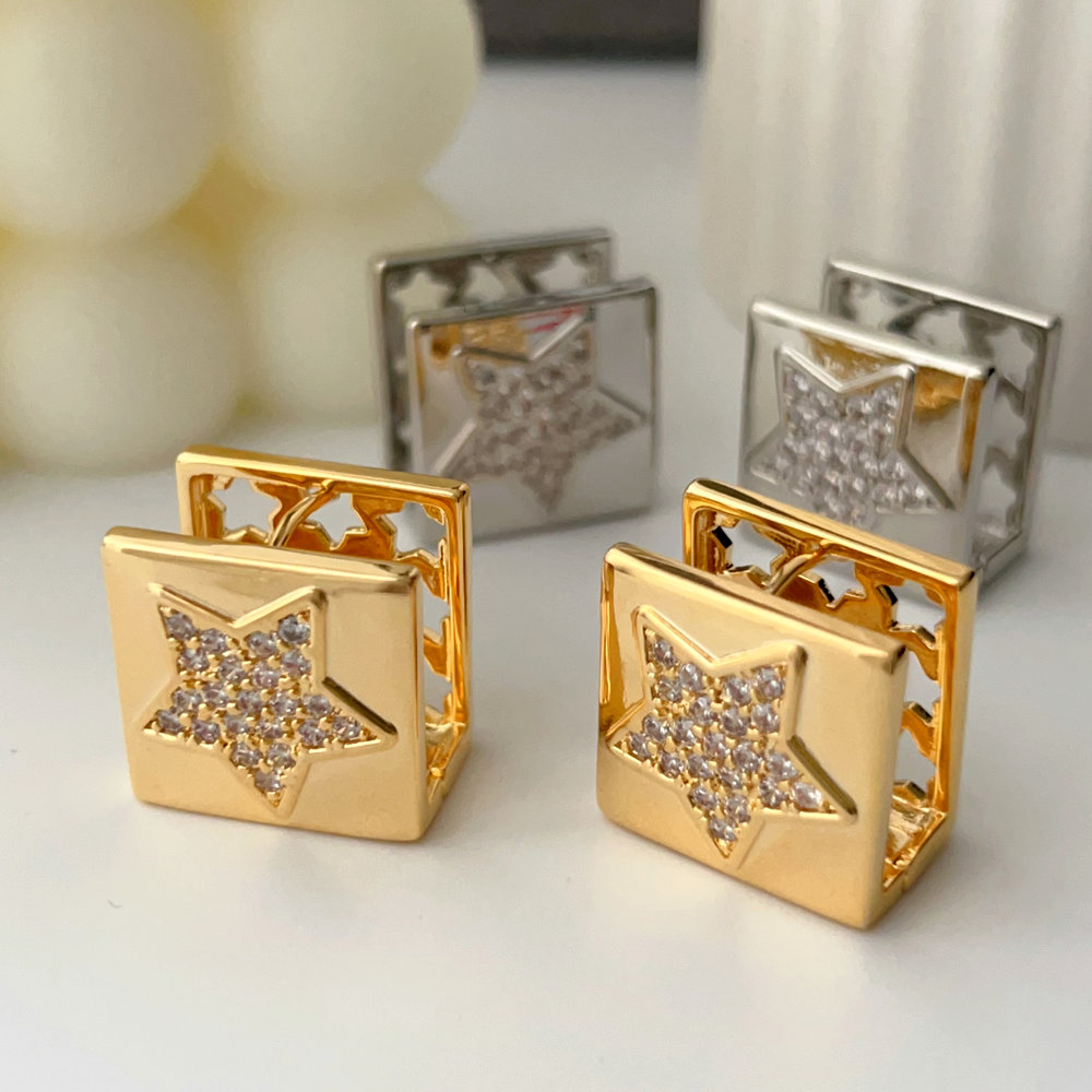 Pave square star earrings
