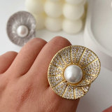 Chunky pave zircon shell shape ring