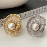 Chunky pave zircon shell shape ring