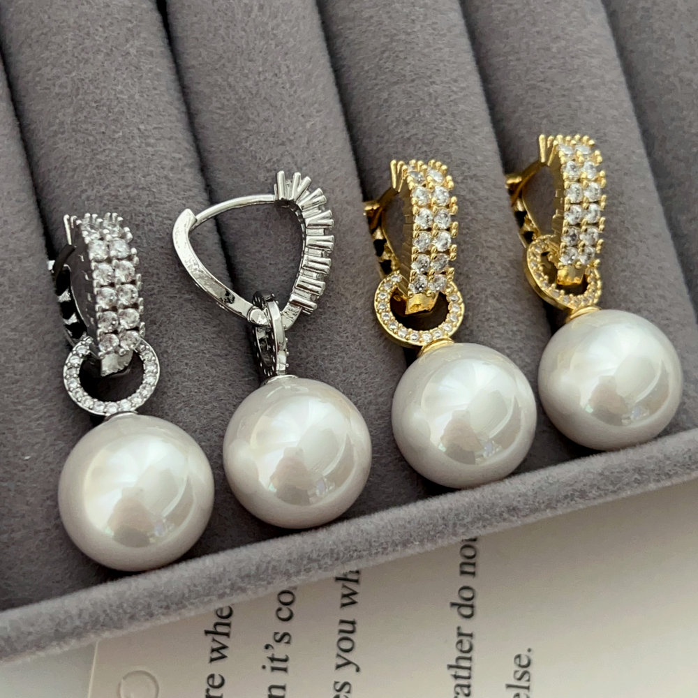 Pave triangle pearl earrings
