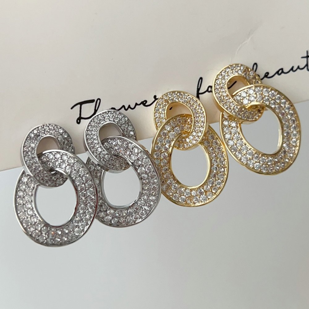 Pave zircon chain earrrings