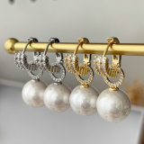 Pave triangle pearl earrings