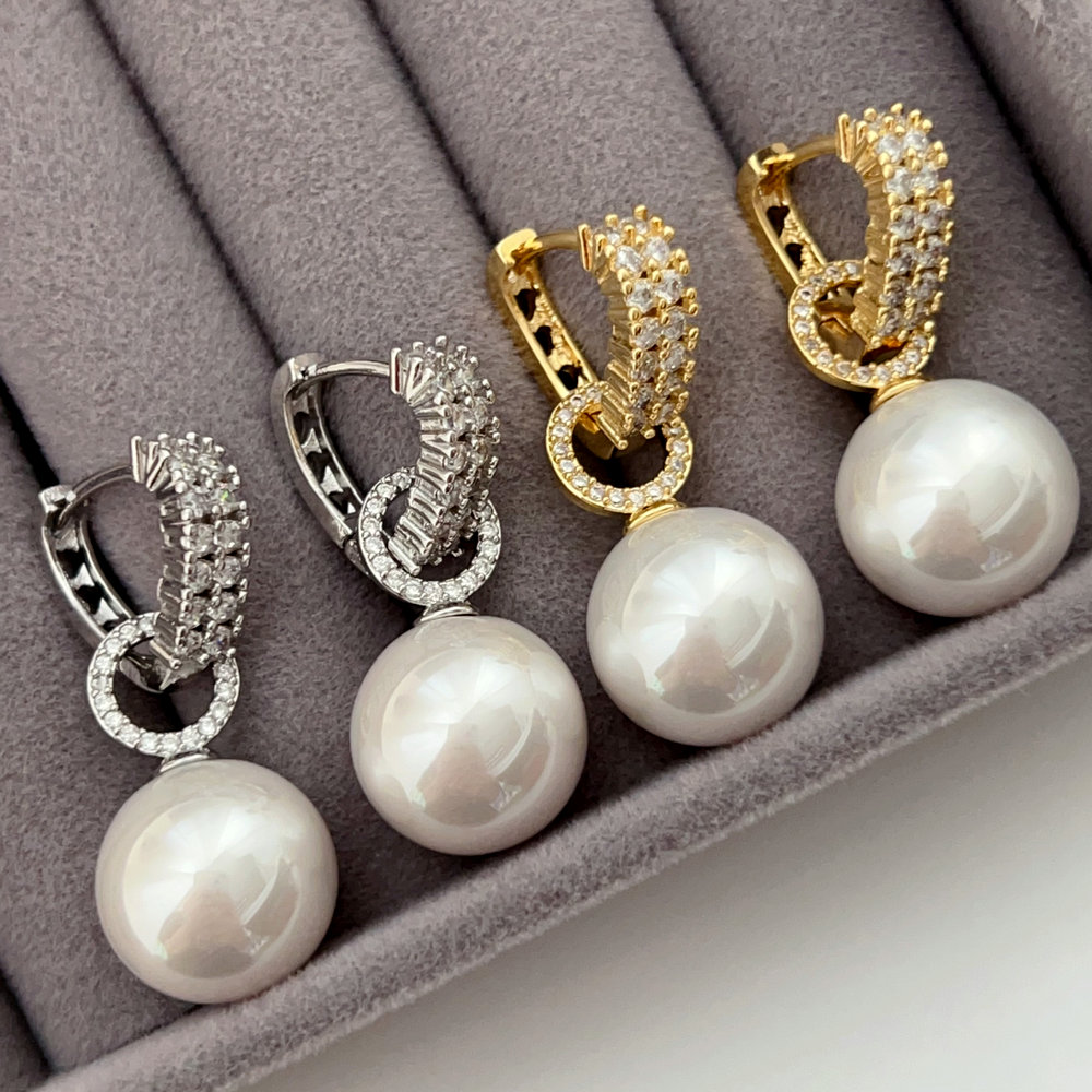 Pave triangle pearl earrings