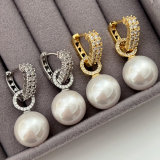 Pave triangle pearl earrings