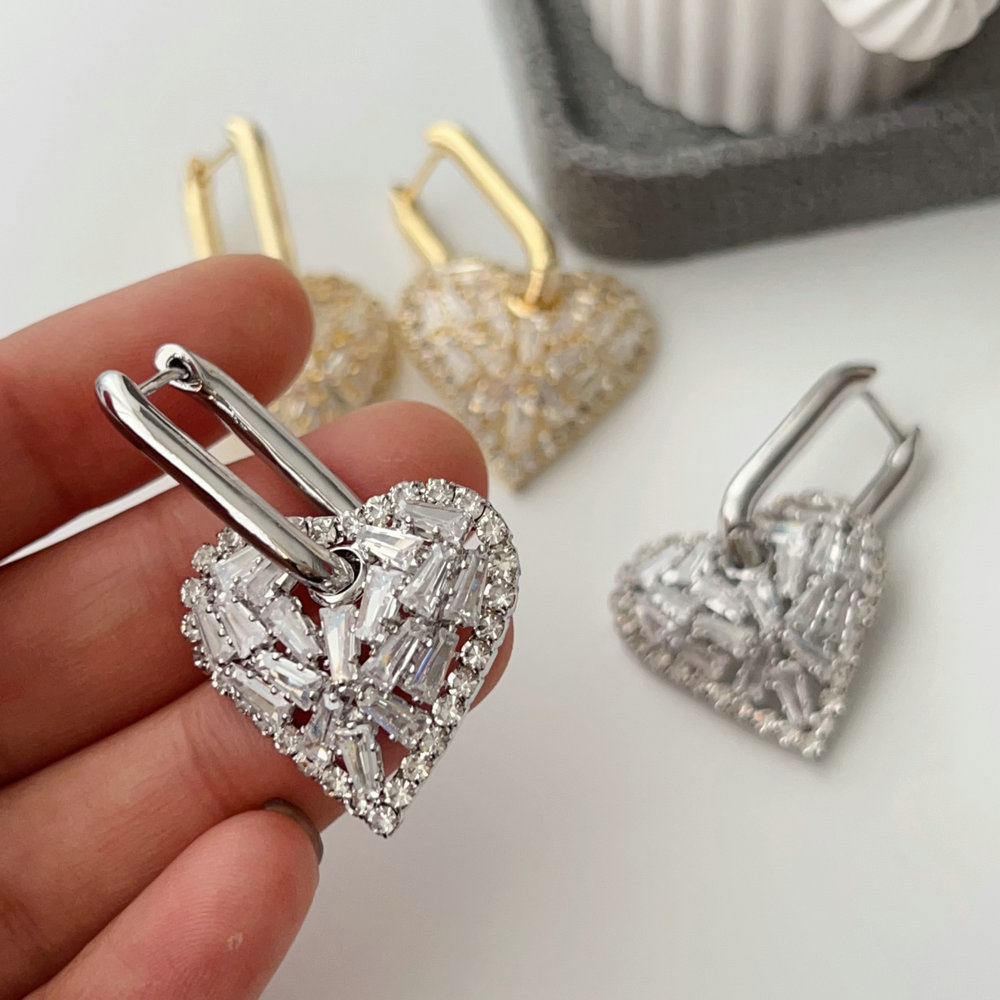 Pave heart earrings
