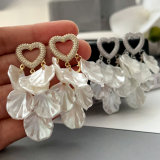 Heart glass shell charm earrings