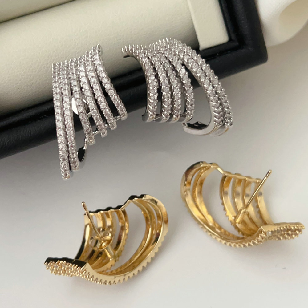 Pave zircon fan earrings
