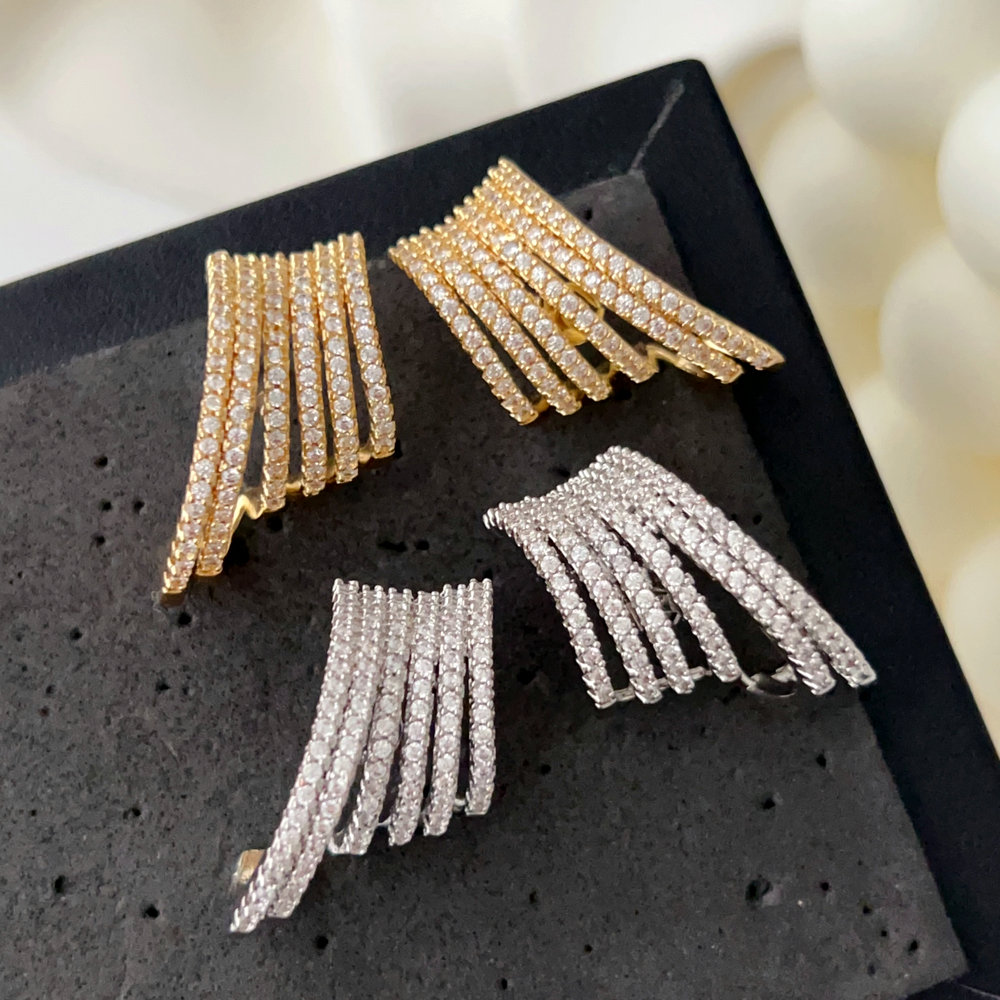 Pave zircon fan earrings