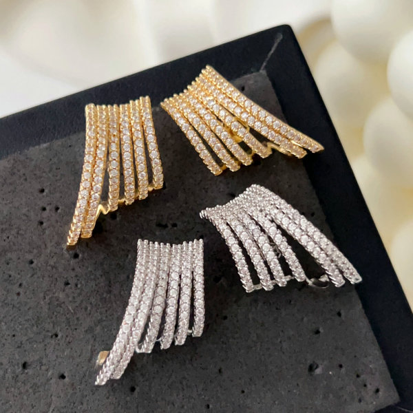Pave zircon fan earrings