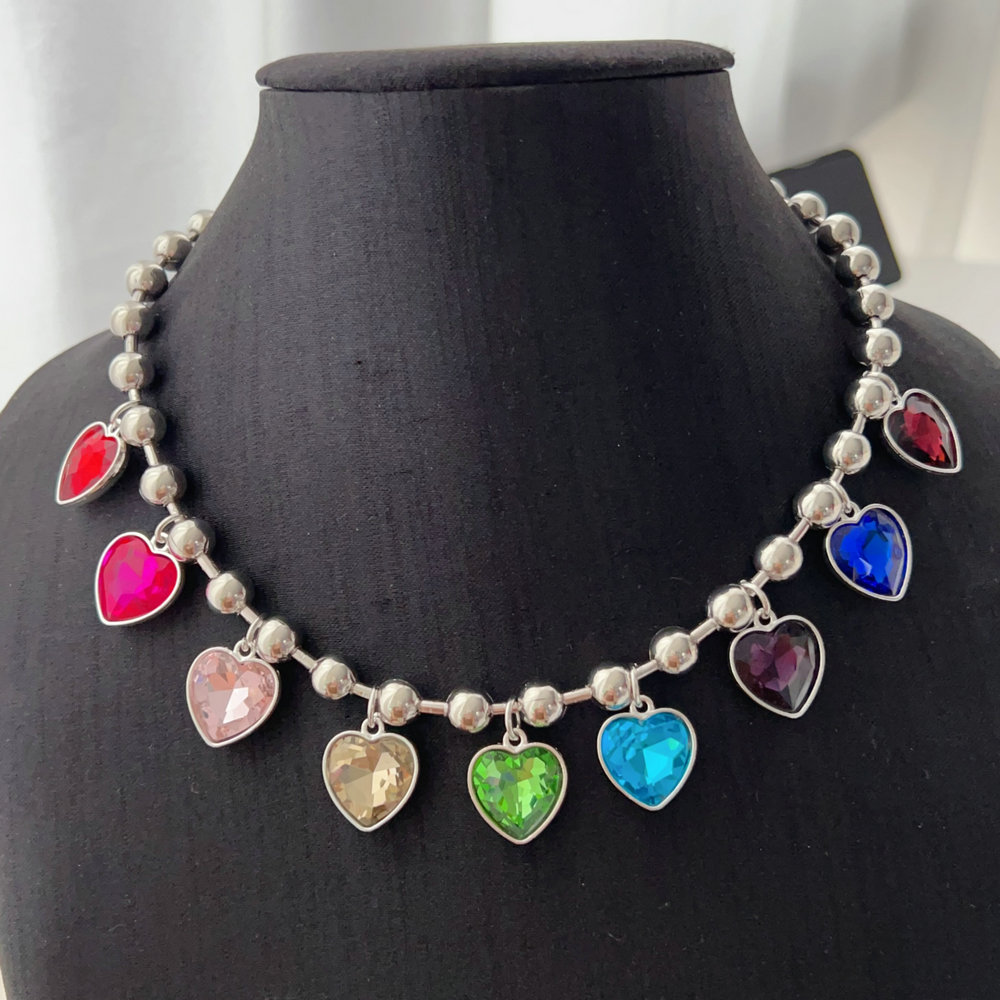 Stainless ball necklace with heart charm