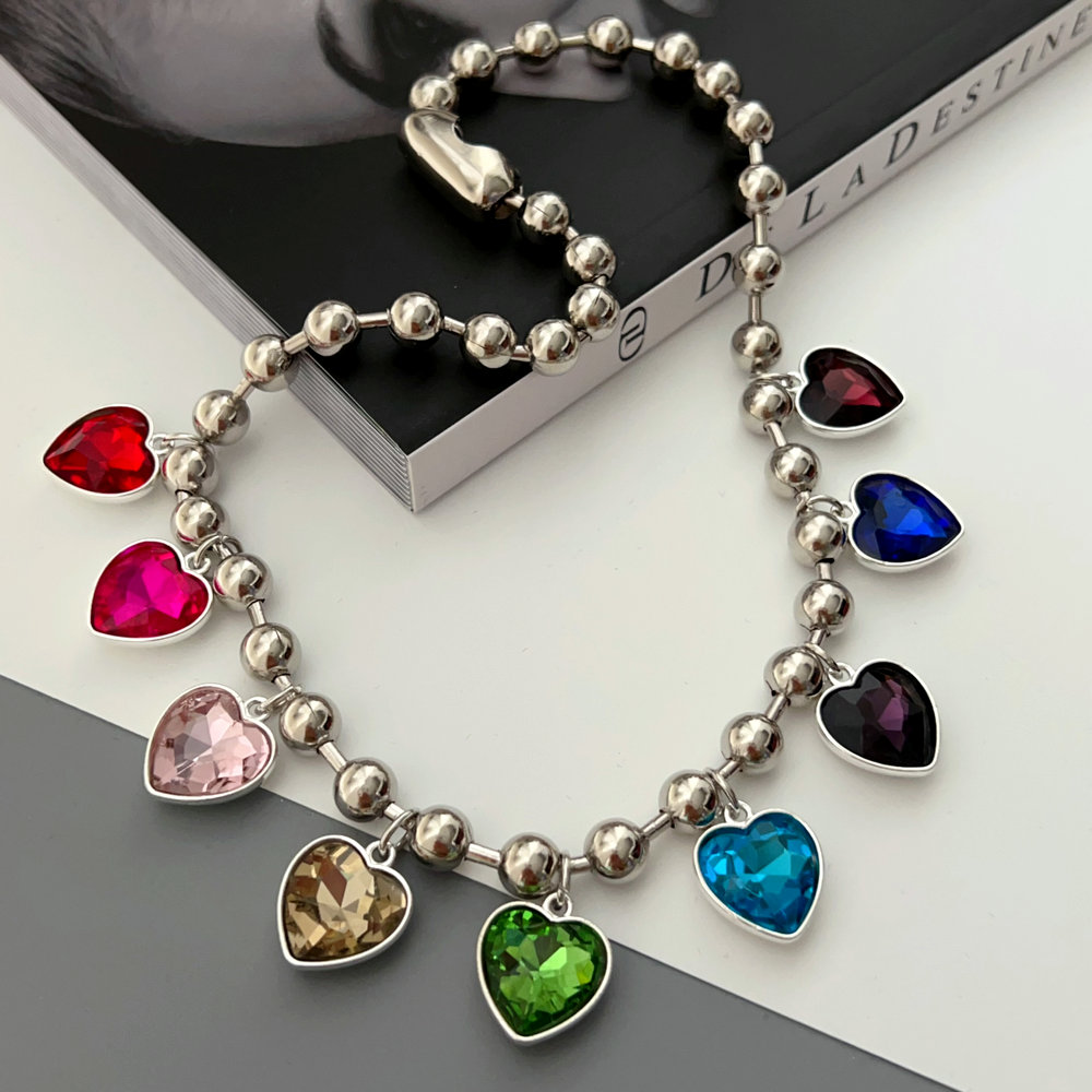 Stainless ball necklace with heart charm