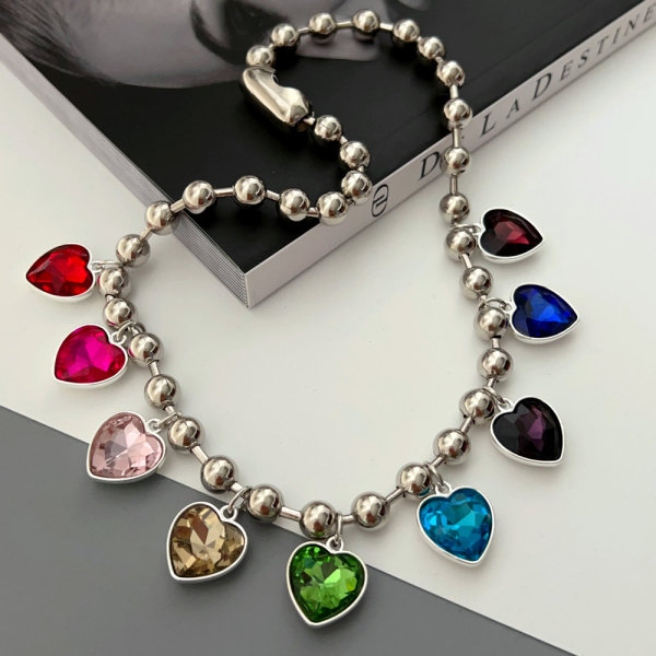Stainless ball necklace with heart charm
