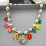 Chunky shell pearl necklace with enamel charm