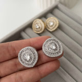 Pave oval zircon earrings