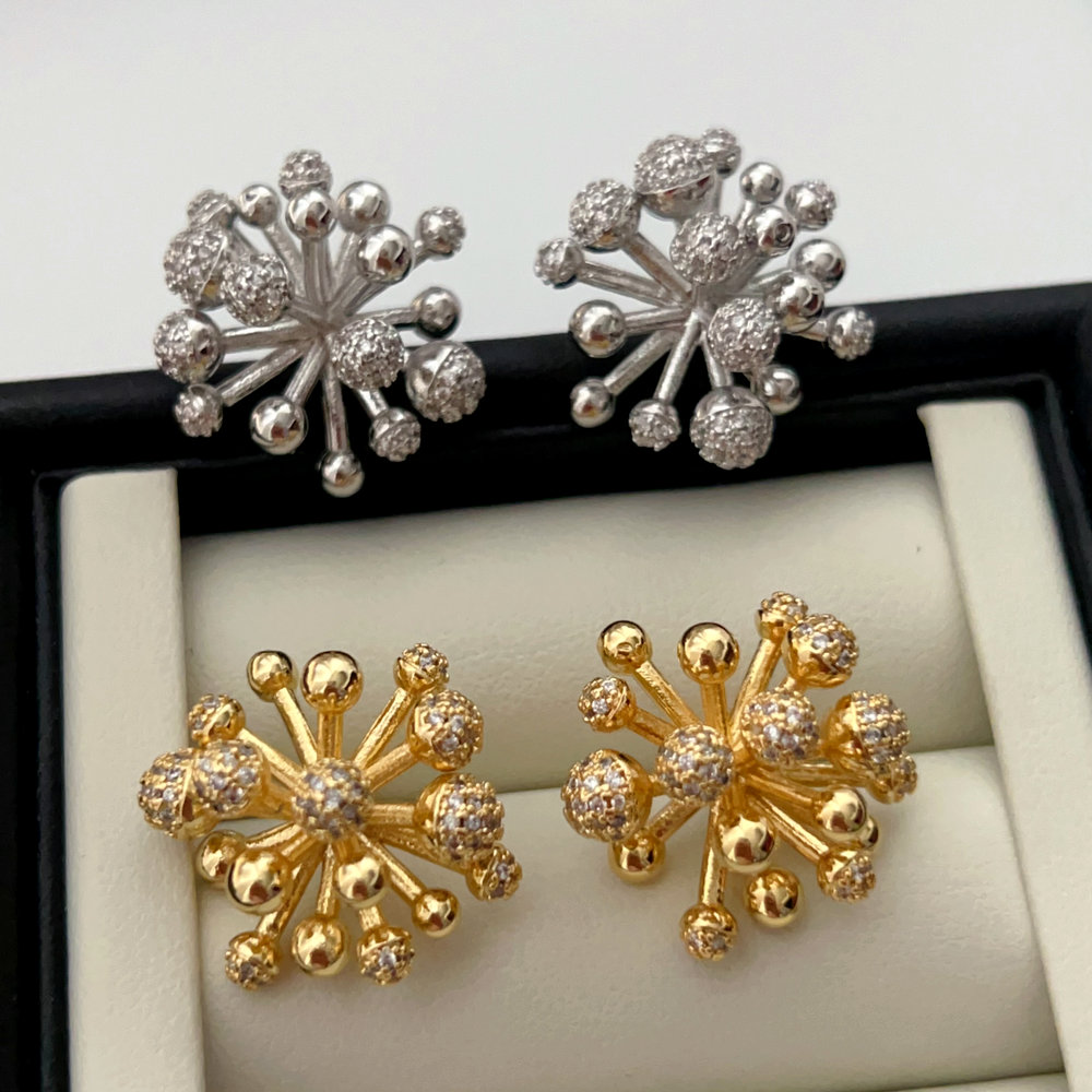 Pave zircon flower earrings