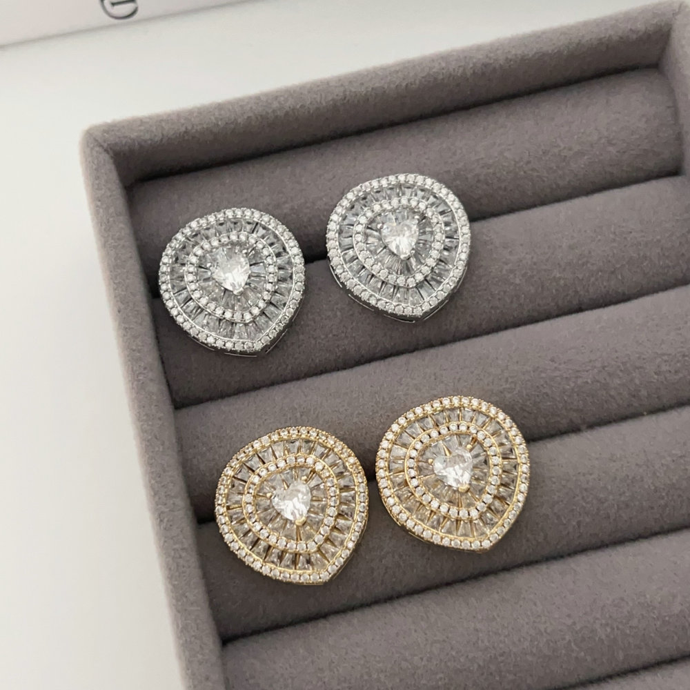 Pave oval zircon earrings