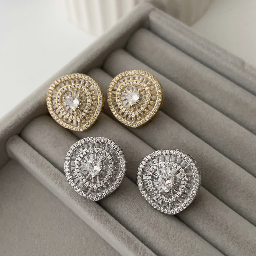 Pave oval zircon earrings