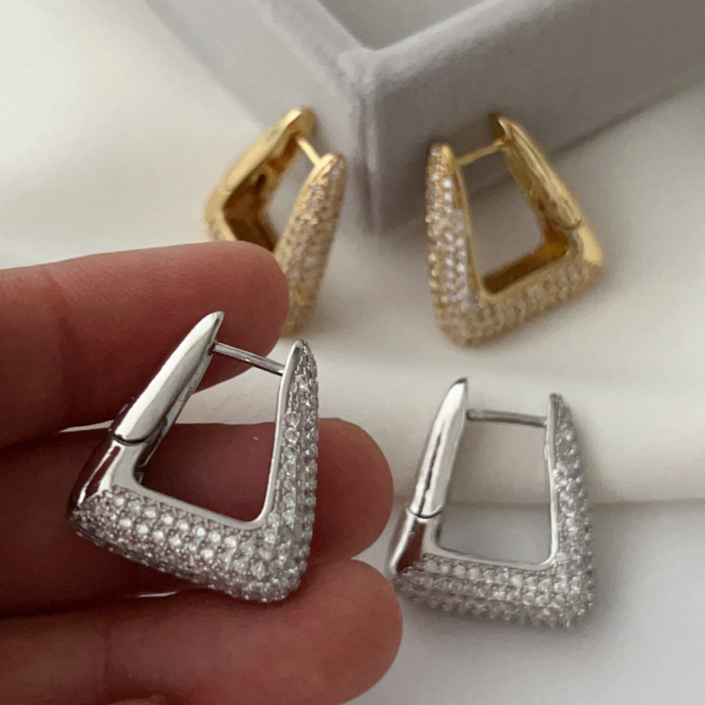 Pave zircon square earrings