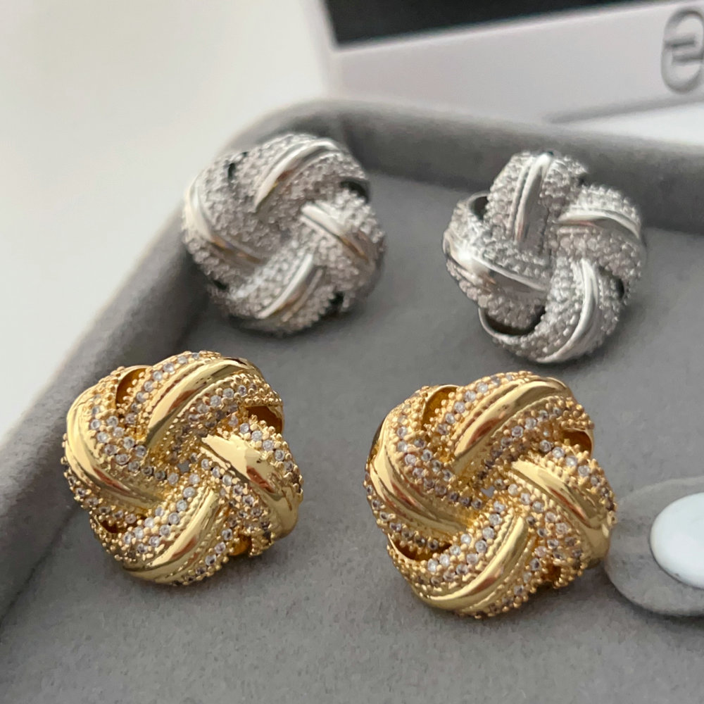 Pave zircon flower earrings