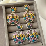 Pave zircon round earrings