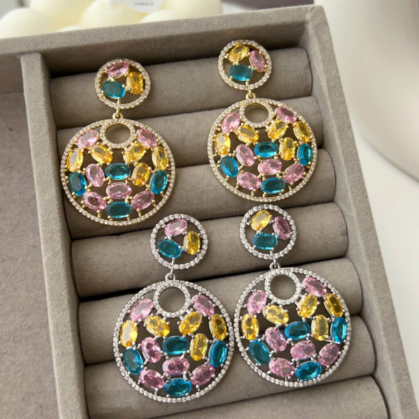 Pave zircon round earrings